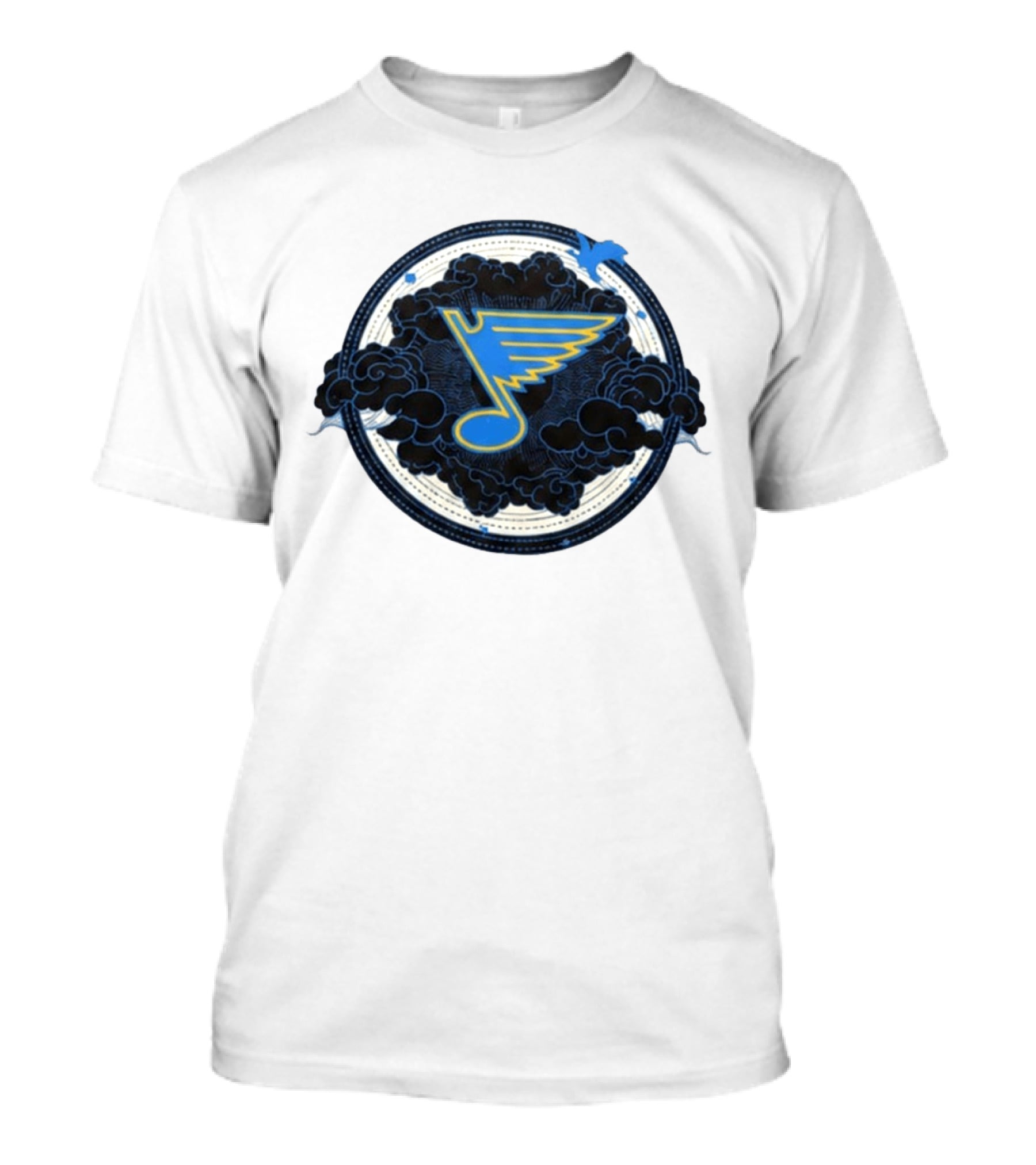 STL Blues Fourth Wing Night 2026 Circle Blue Emblem With Musical Note And Clouds T-Shirt