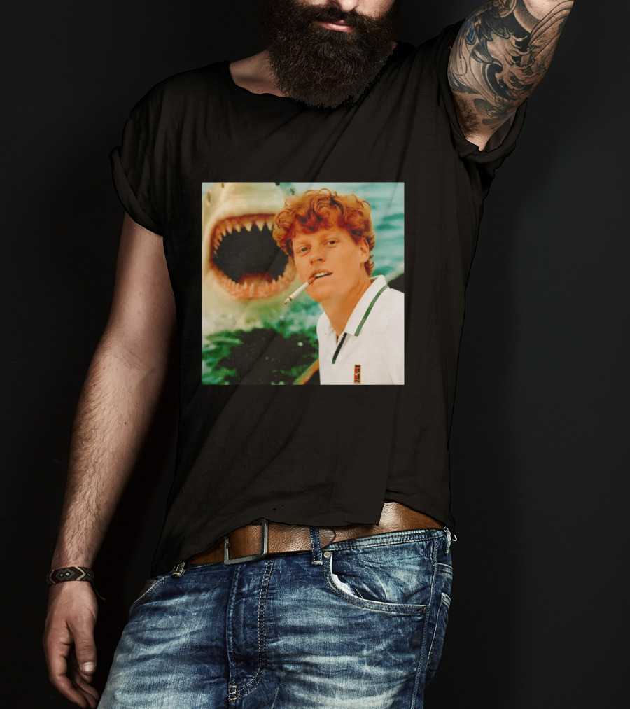 Jannik Sinner Smoking With Jaws Shark Behind T-Shirt
