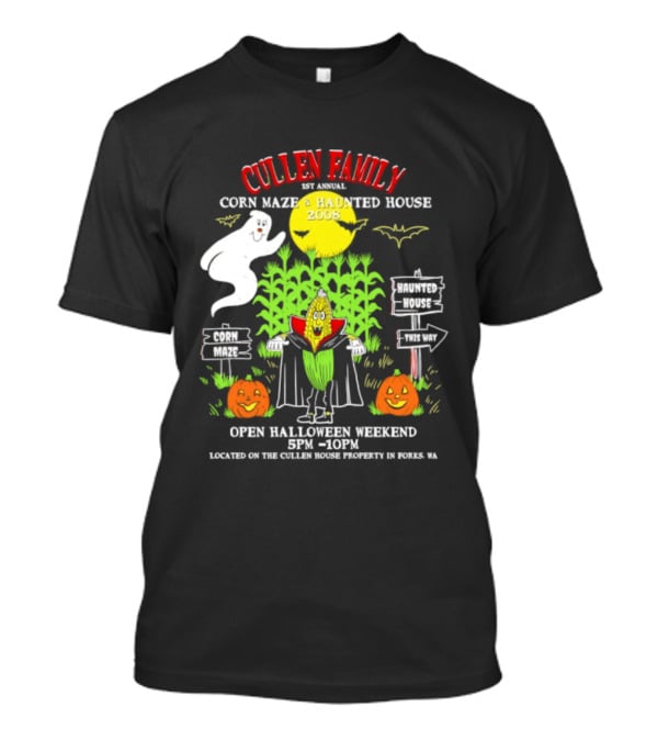 Cullen Family 1st Annual Corn Maze And Haunted House 2008 Halloween Weekend Event Promo With Ghosts And Pumpkins T-Shirt