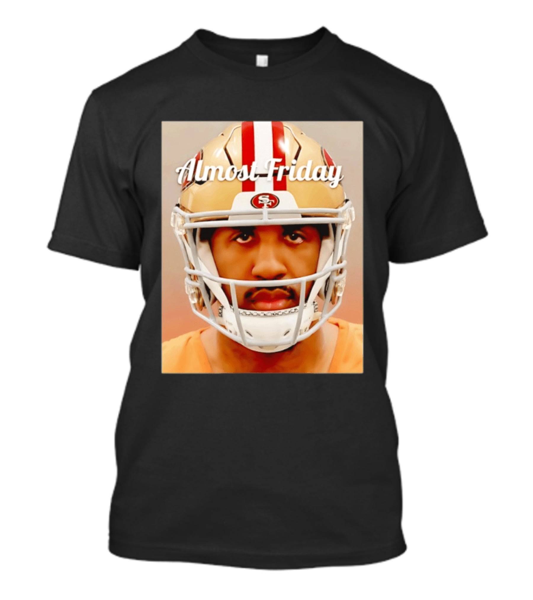 Almost Friday San Francisco 49ers Shot Football Helmet T-Shirt