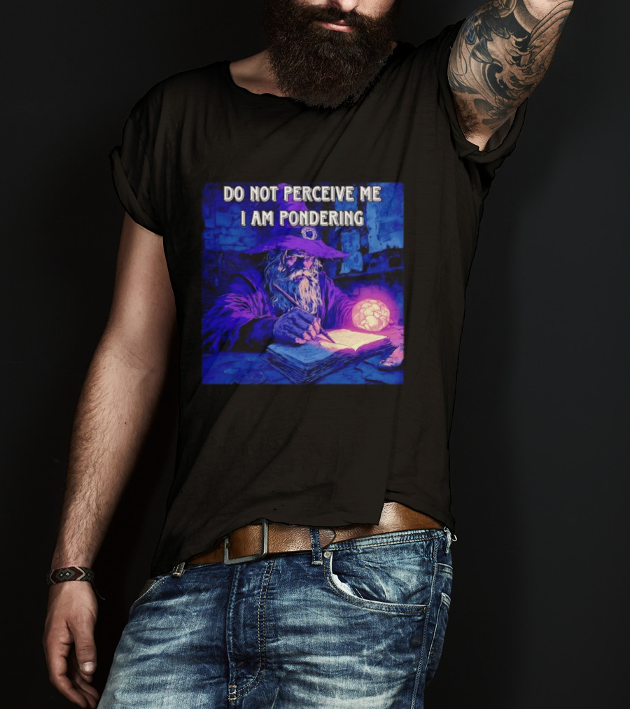 Do Not Perceive Me I Am Pondering Wizard Magical Book And Glowing Orb T-Shirt