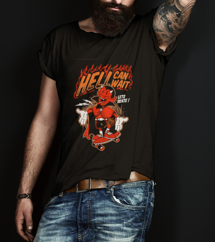 Hell Can Wait Let's Skate Devil Skateboarding T-Shirt