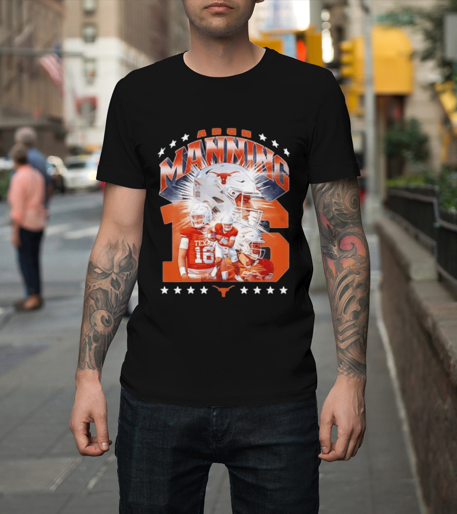 Texas Longhorns Arch Manning NCAA Football Collage Star Player Number 16 T-Shirt