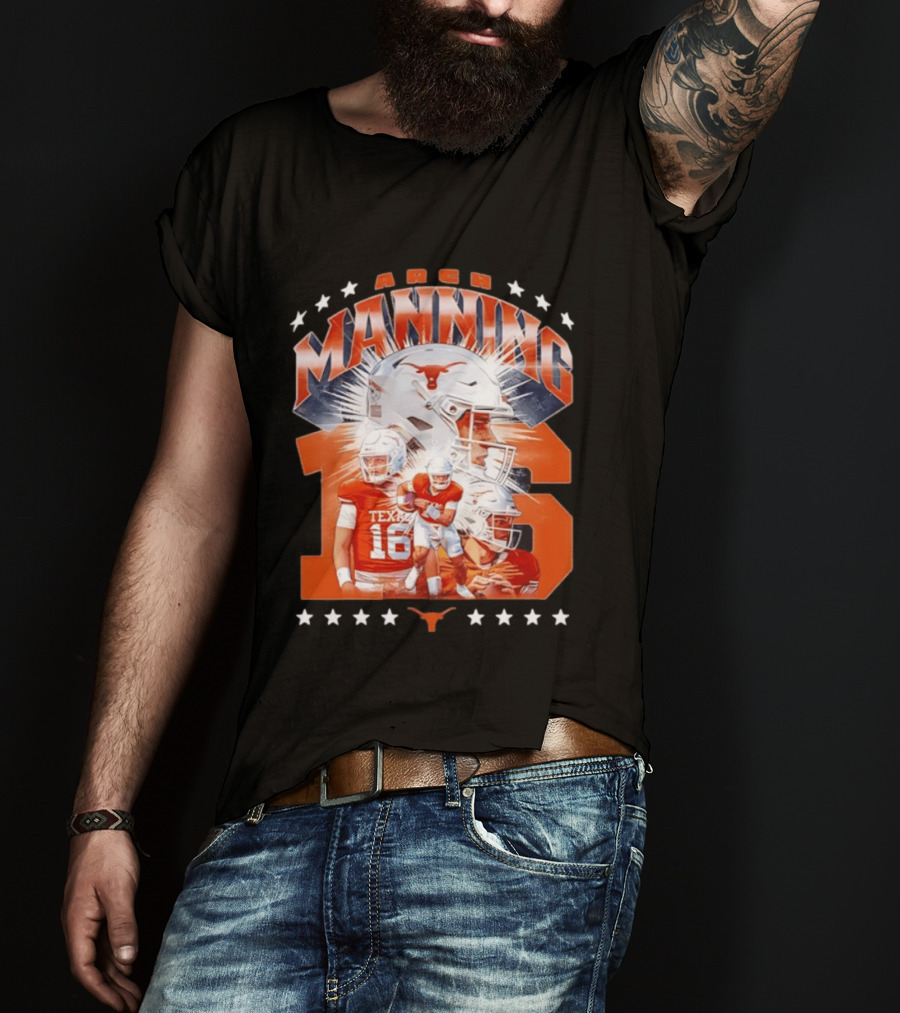 Texas Longhorns Arch Manning NCAA Football Collage Star Player Number 16 T-Shirt