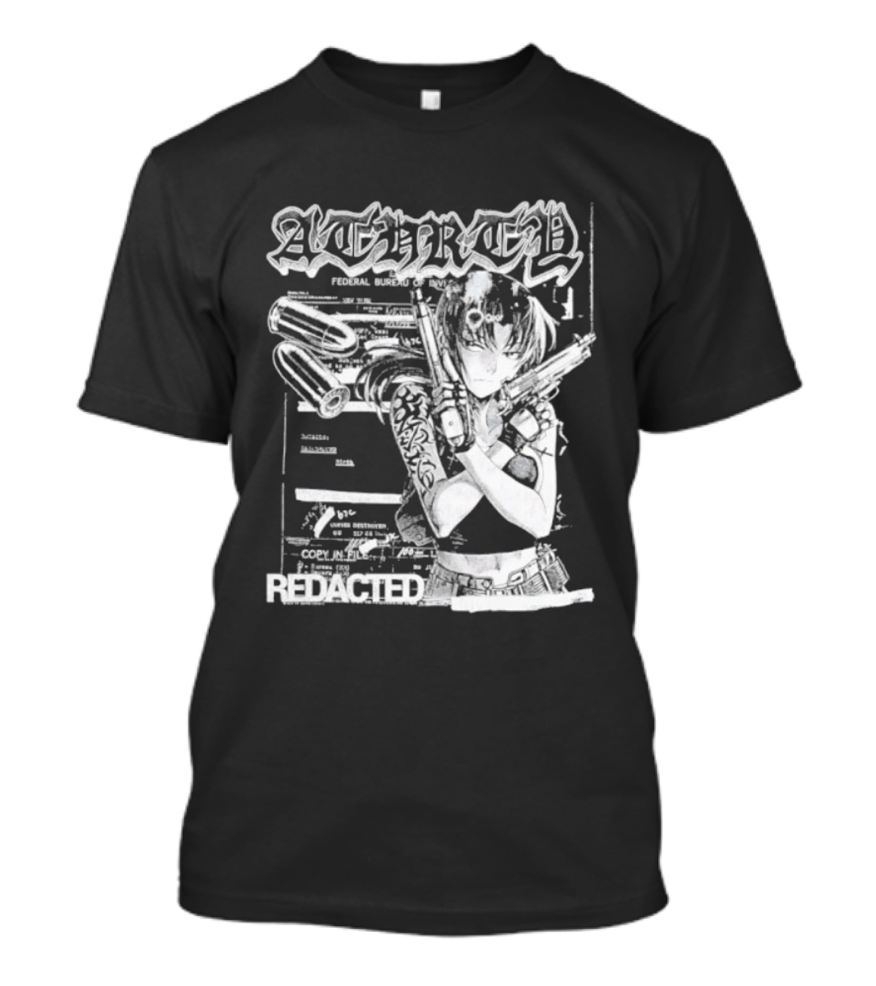 Top Revy With Gun Federal Bureau Of Investigation Redacted Anime Girl T-Shirt
