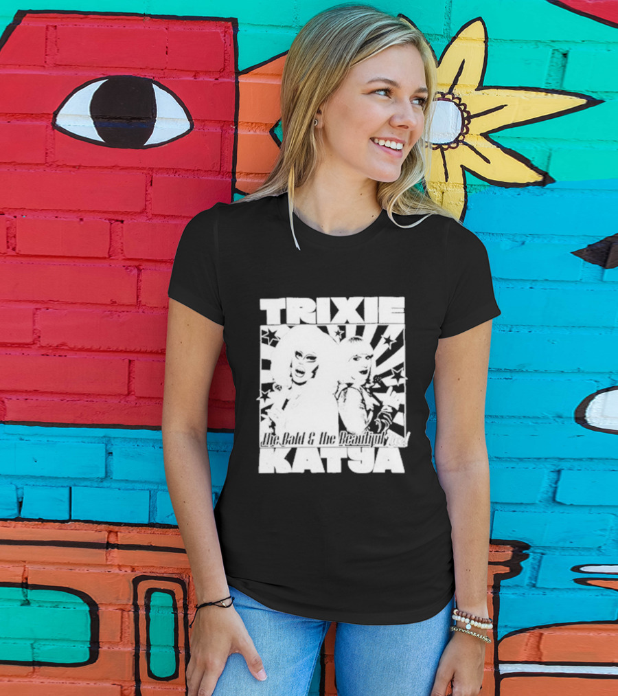 Trixie Katya The Bald And The Beautiful Stars Burst Microphone T-Shirt