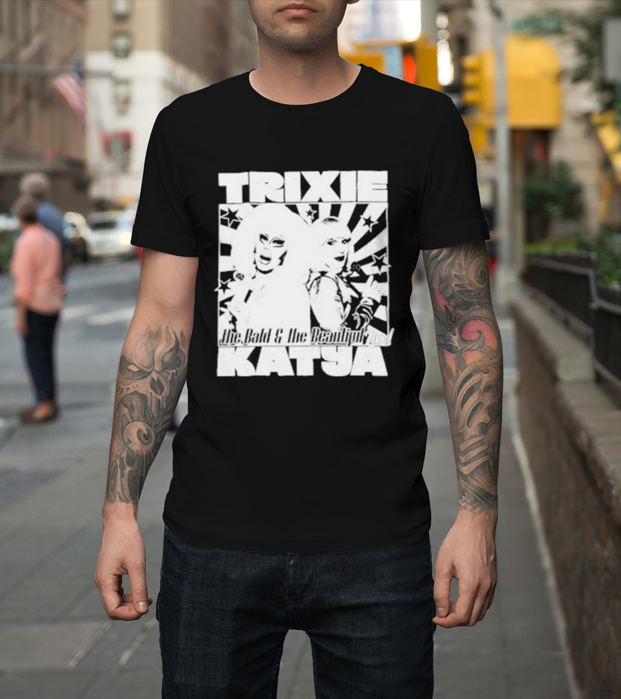 Trixie Katya The Bald And The Beautiful Stars Burst Microphone T-Shirt