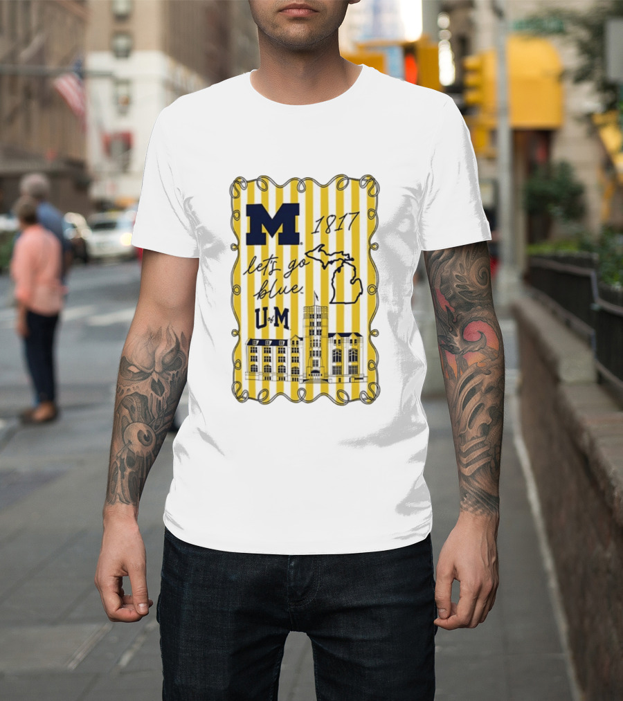 Michigan Wolverines M 1817 Let's Go Blue U Of M Campus Map T-Shirt