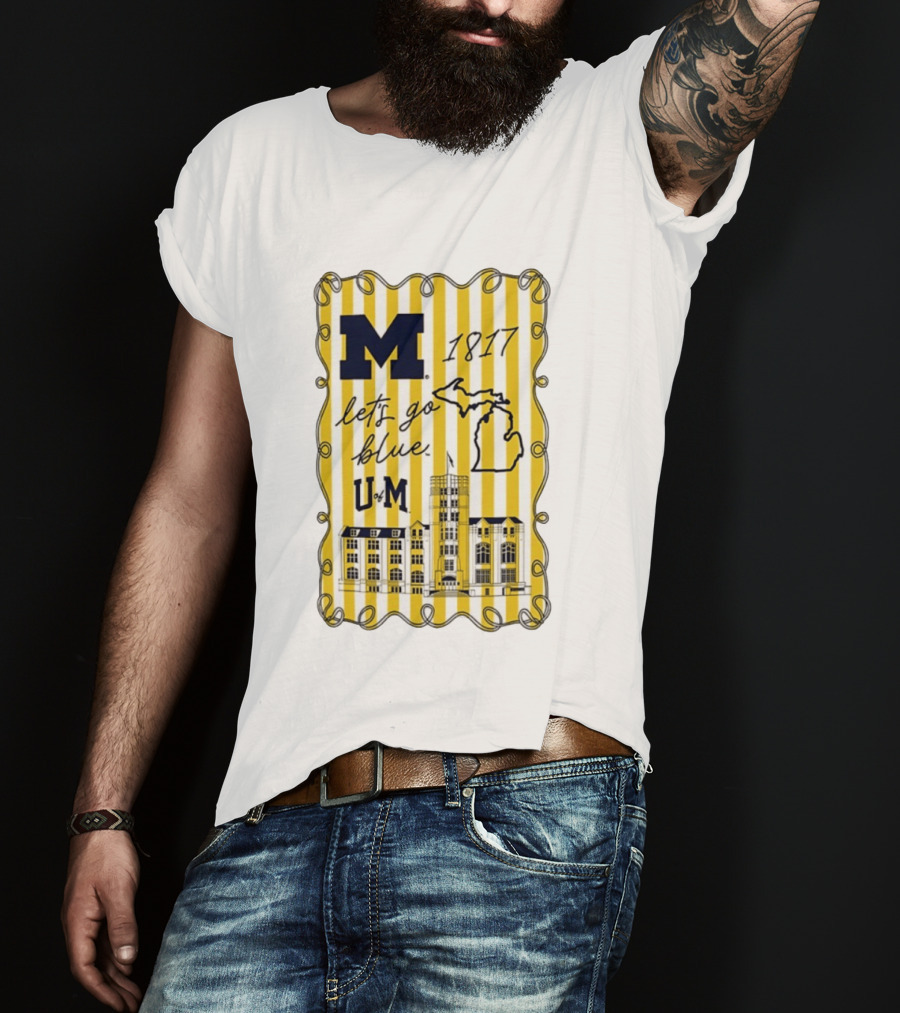 Michigan Wolverines M 1817 Let's Go Blue U Of M Campus Map T-Shirt