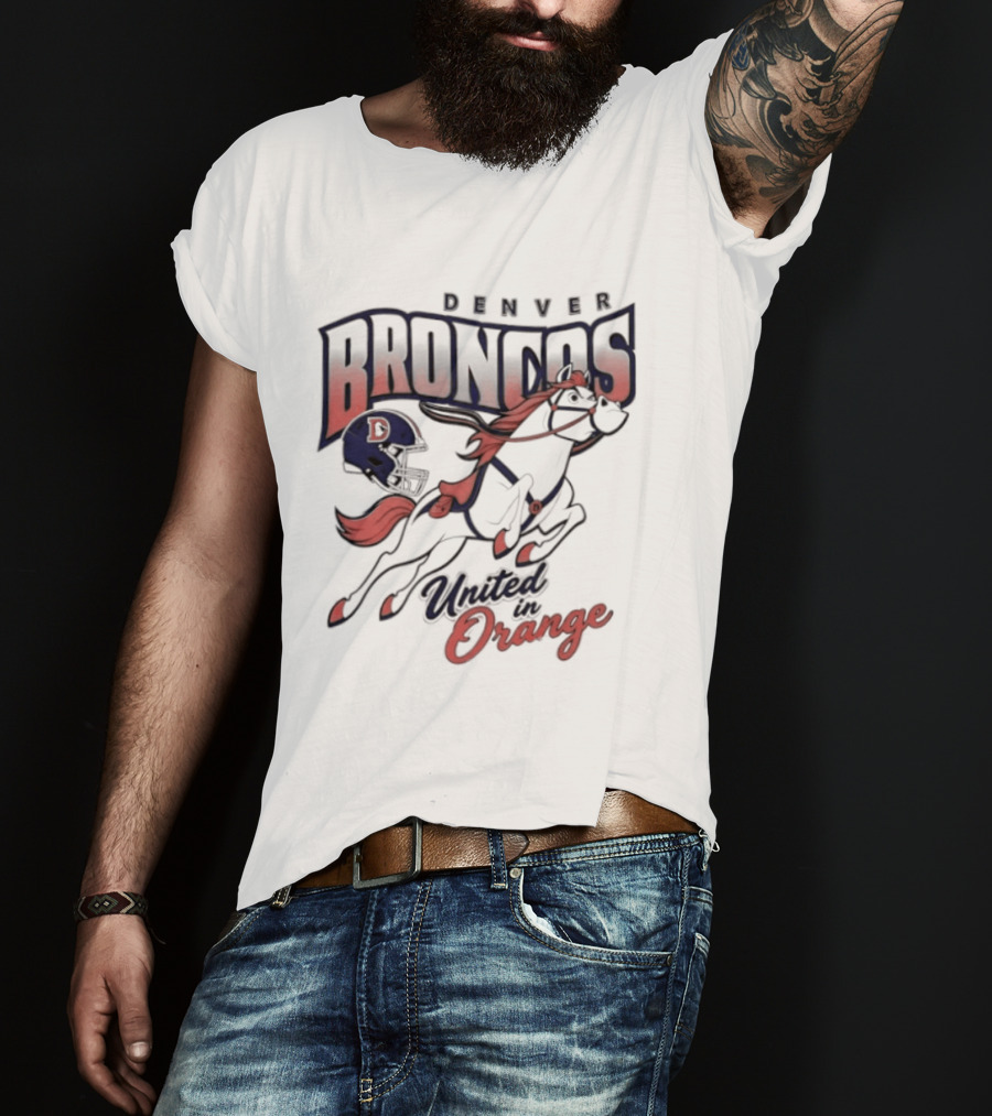Denver Broncos United In Orange Football Helmet Horse T-Shirt