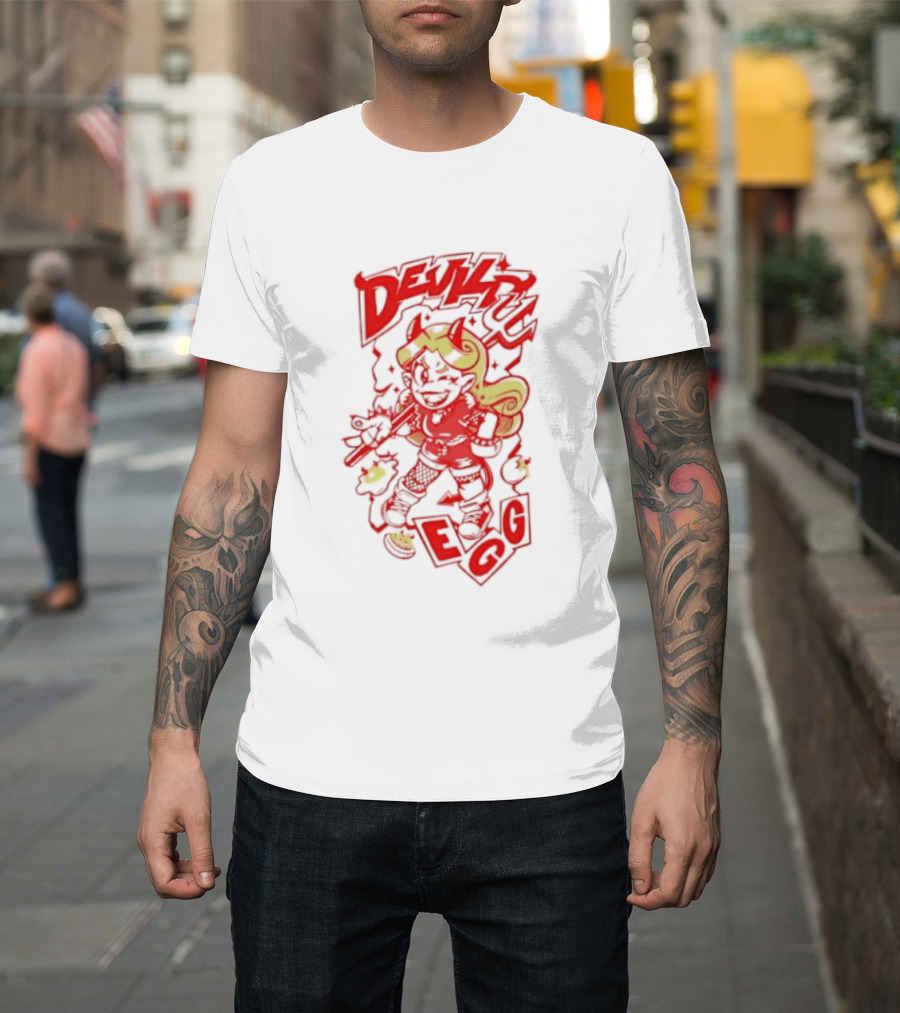 Devil Egg Cartoon Character With Pitchfork And Horns T-Shirt
