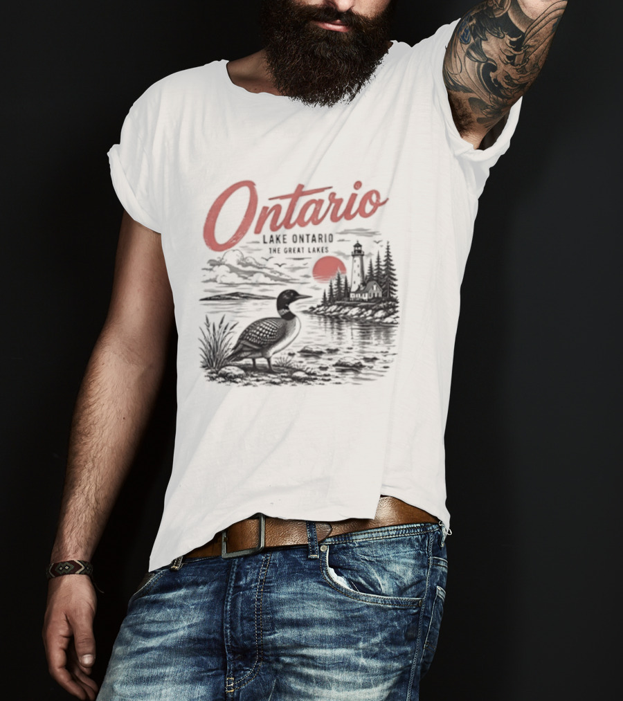 Ontario Lake Ontario The Great Lakes Loon Silhouette Sunset Scene T-Shirt