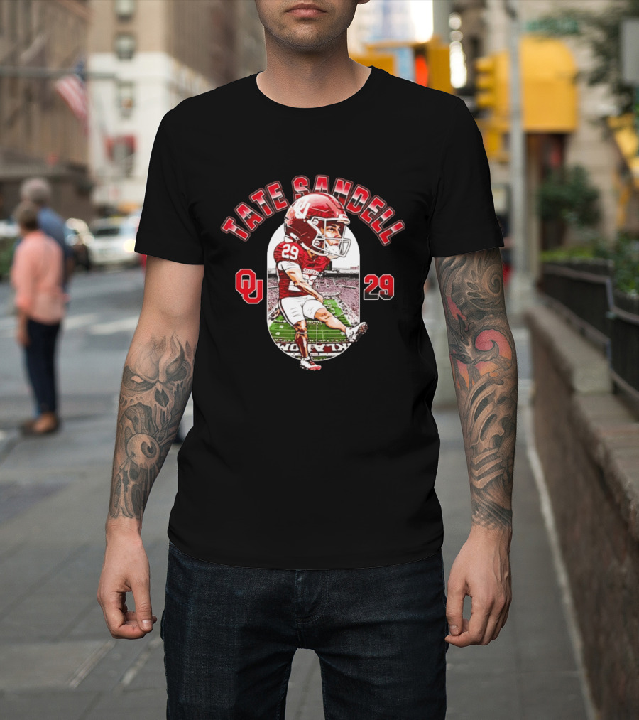 Tate Sandell 29 Oklahoma Sooners Football OU Player Caricature T-Shirt