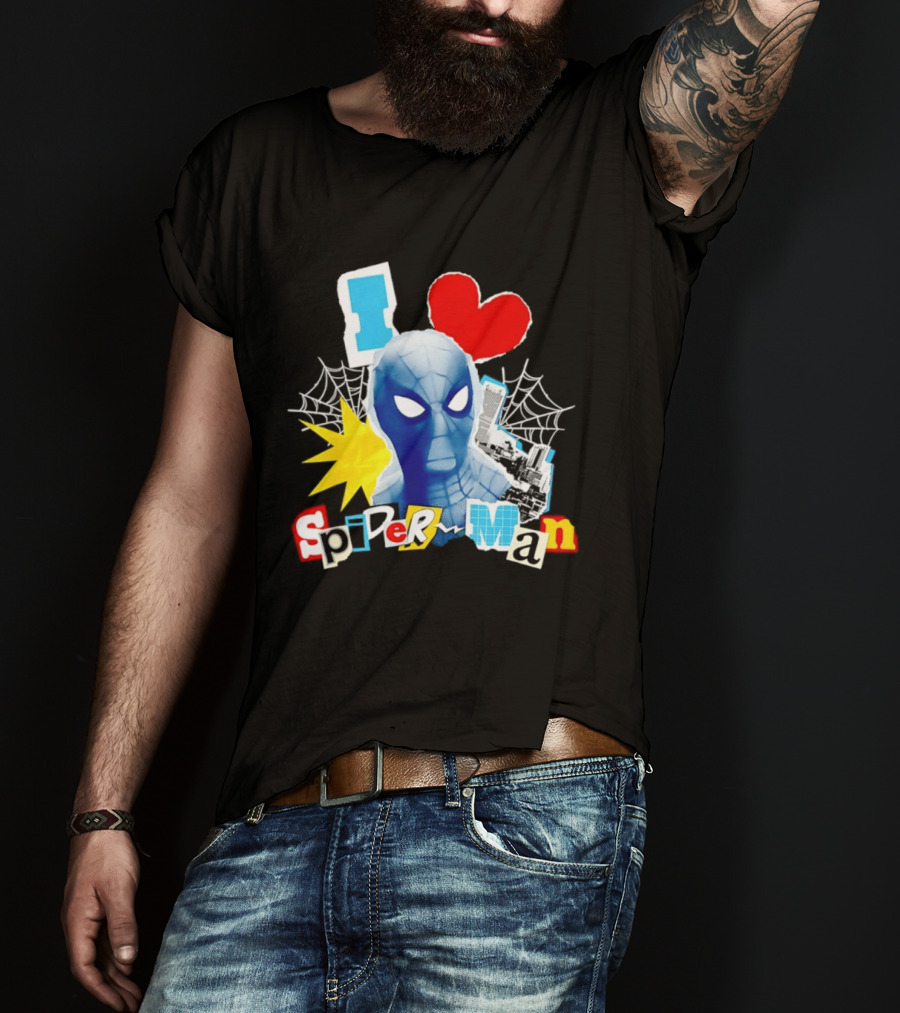 Marvel Spider Man I Love Spider Man Webhead Mask Collage T-Shirt