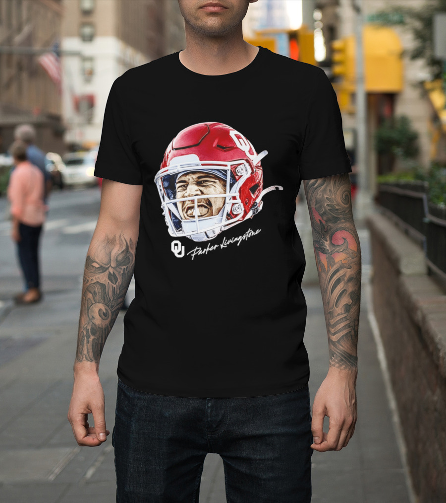 Oklahoma Sooners Parker Livingstone Football Swag Head OU Helmet T-Shirt