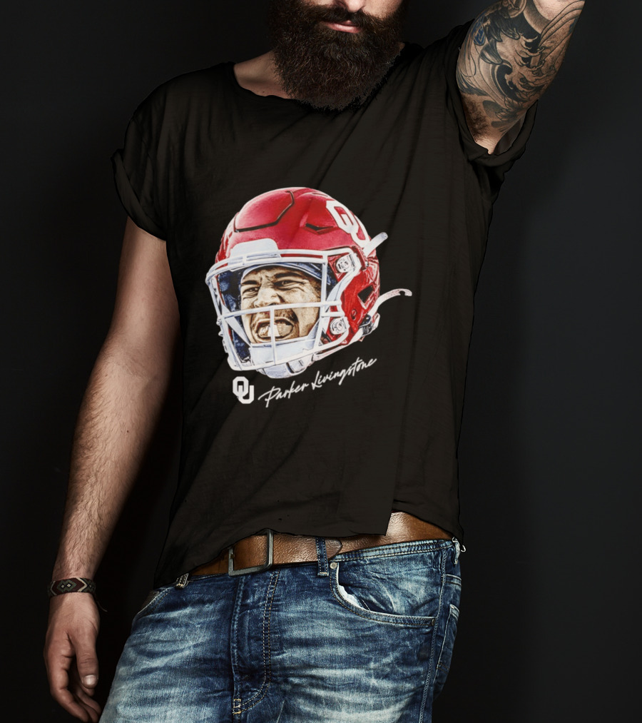 Oklahoma Sooners Parker Livingstone Football Swag Head OU Helmet T-Shirt