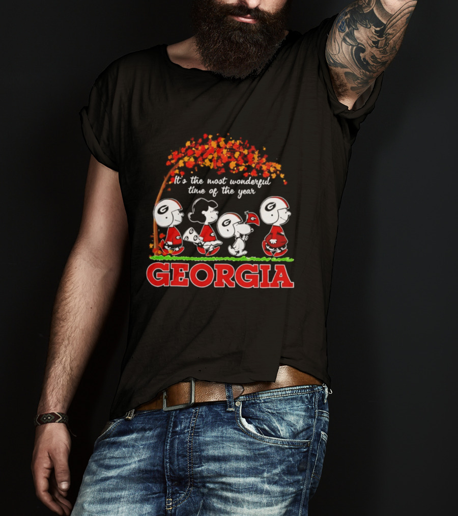 Peanuts Georgia Bulldogs Fall Halloween It's The Most Wonderful Time Of The Year T-Shirt
