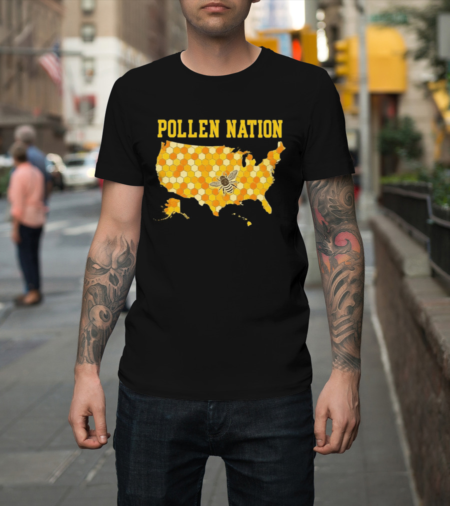 Pollen Nation USA Honeycomb Map Bee T-Shirt
