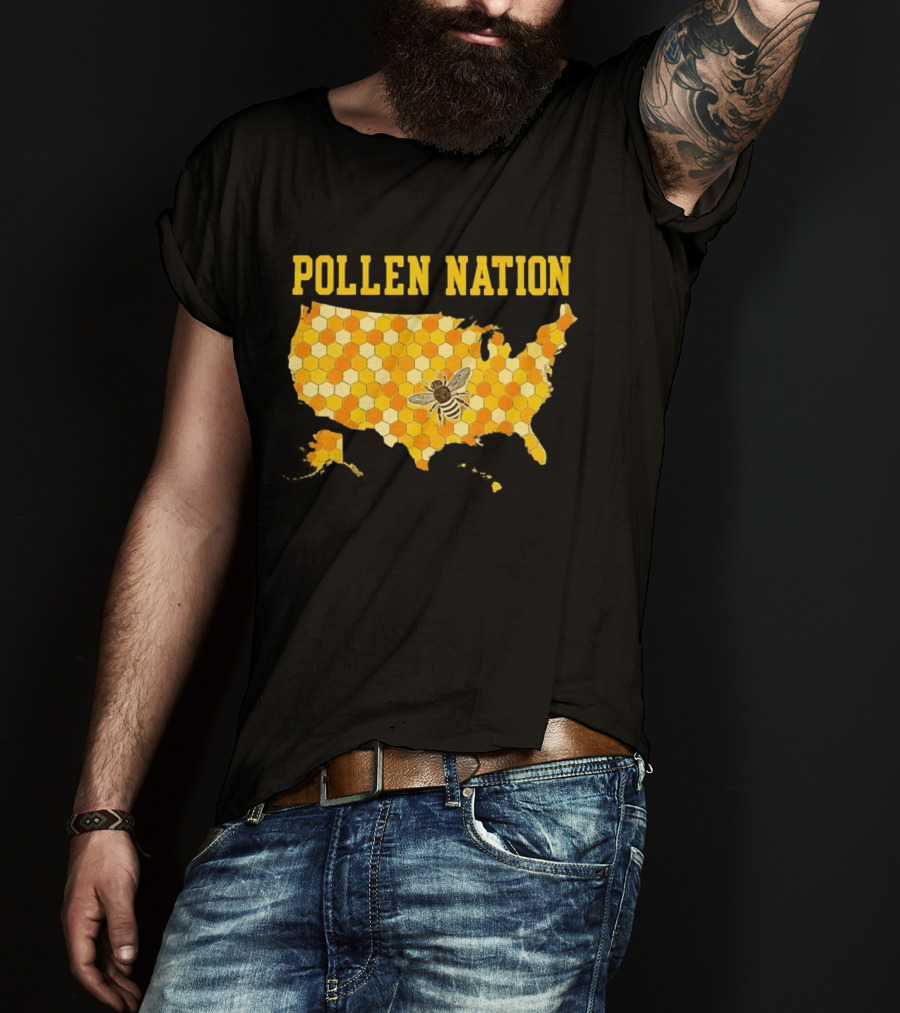 Pollen Nation USA Honeycomb Map Bee T-Shirt