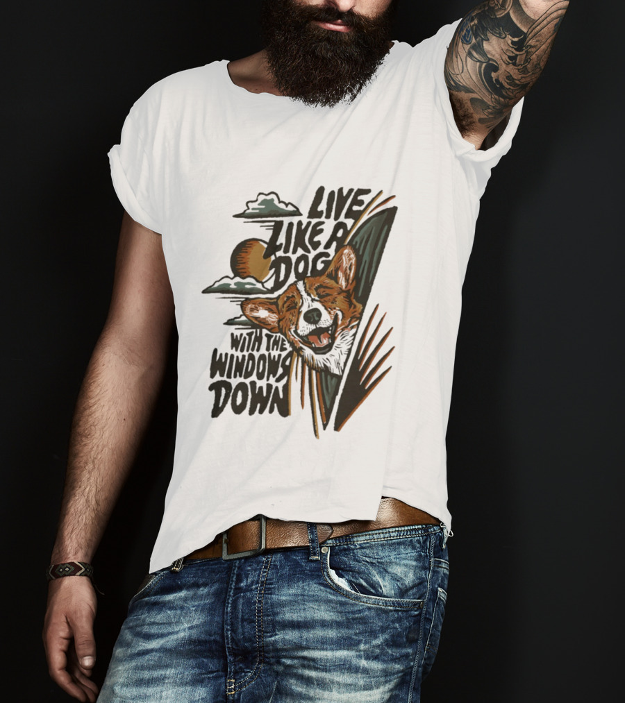Live Like A Dog With The Windows Down Retro Sunset Dog T-Shirt