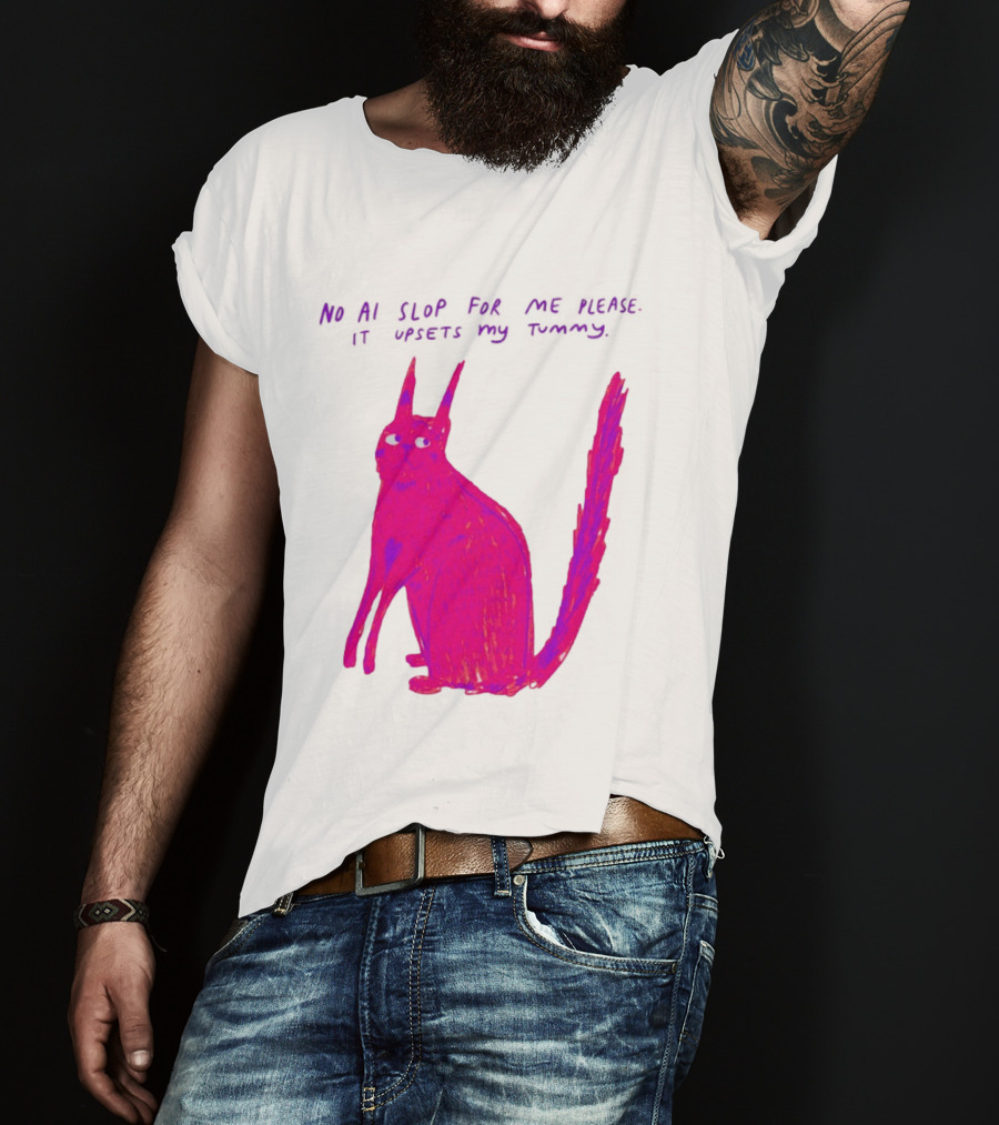 No AI Slop For Me Please It Upsets My Tummy Pink Cat T-Shirt