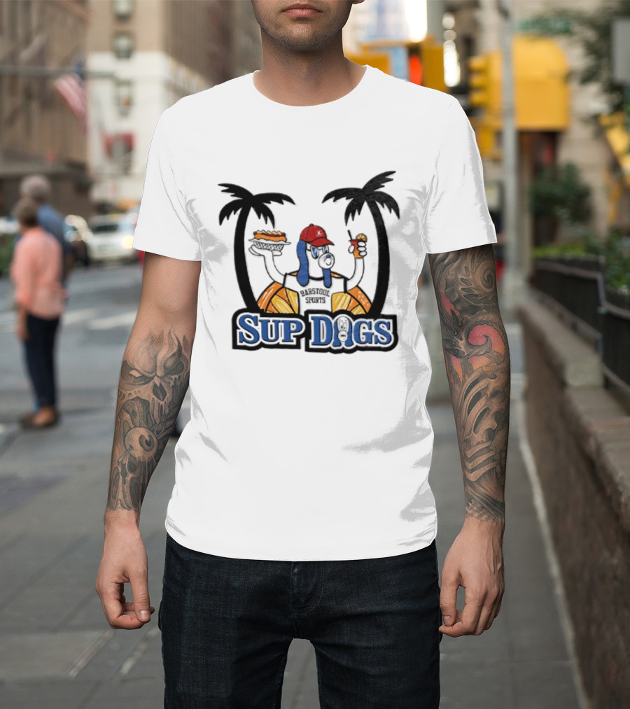 Sup Dogs Beach Vibes Palm Trees Hot Dog Drink Fun T-Shirt