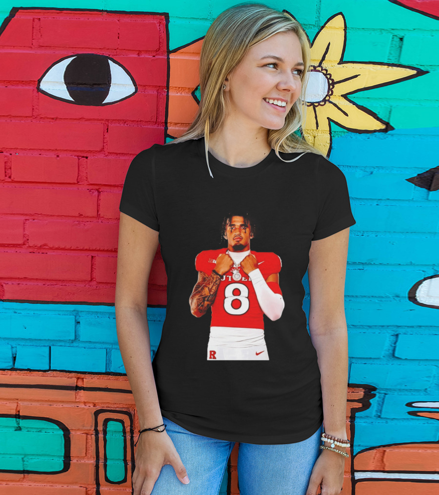 KJ Duff Rutgers Scarlet Knights Football Number 8 NCAA Moment T-Shirt
