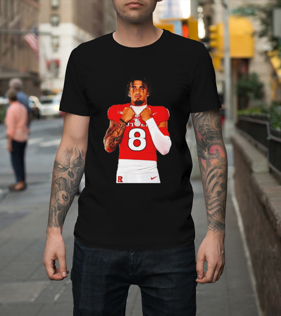 KJ Duff Rutgers Scarlet Knights Football Number 8 NCAA Moment T-Shirt