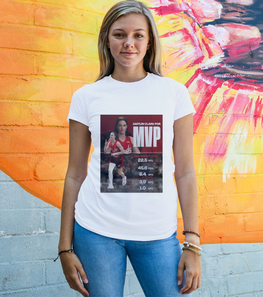 Caitlin Clark For MVP 2026 Stats 22.5 PPG 45.6 FG% 8.4 APG 3.9 RPG 1.0 SPG T-Shirt