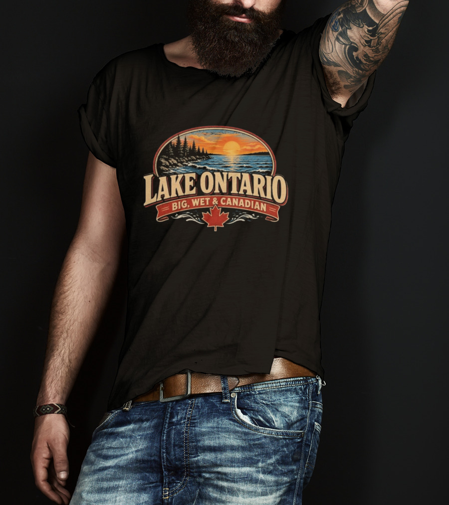 Lake Ontario Big Wet And Canadian Sunset Canadian Maple Leaf T-Shirt