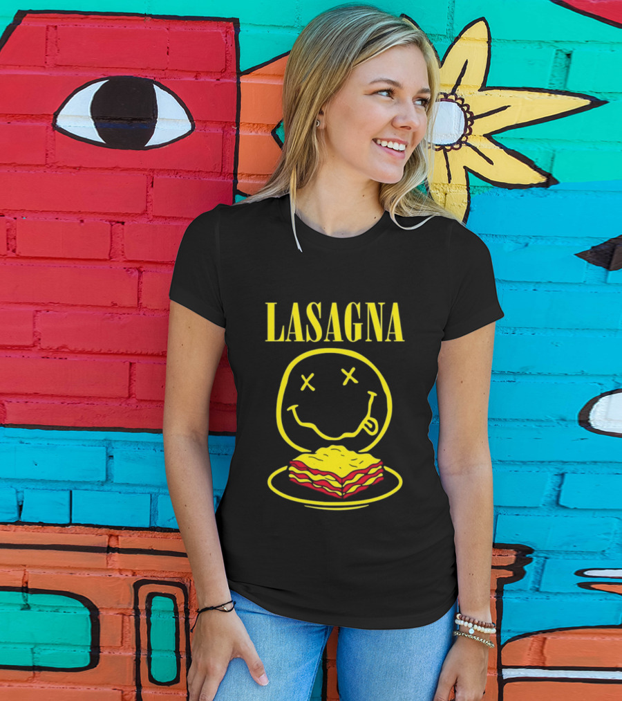 Lasagna Smiley Face Grunge Band Nirvana T-Shirt