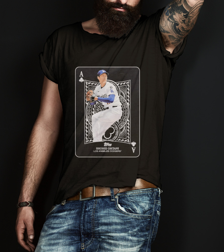 Los Angeles Dodgers Shohei Ohtani Topps Ace Of Clubs T-Shirt
