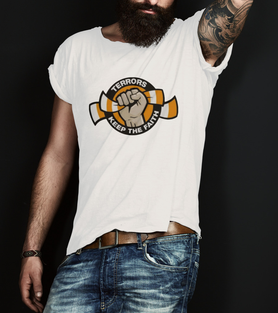 Terrors Keep The Faith Fist Holding Orange And White Scarf T-Shirt