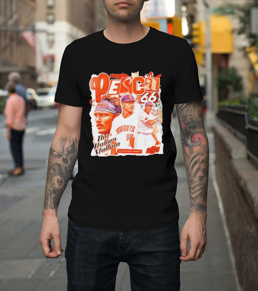 Mario Pesca 66 Oklahoma State Cowboys The Italian Stallion OSU Baseball T-Shirt