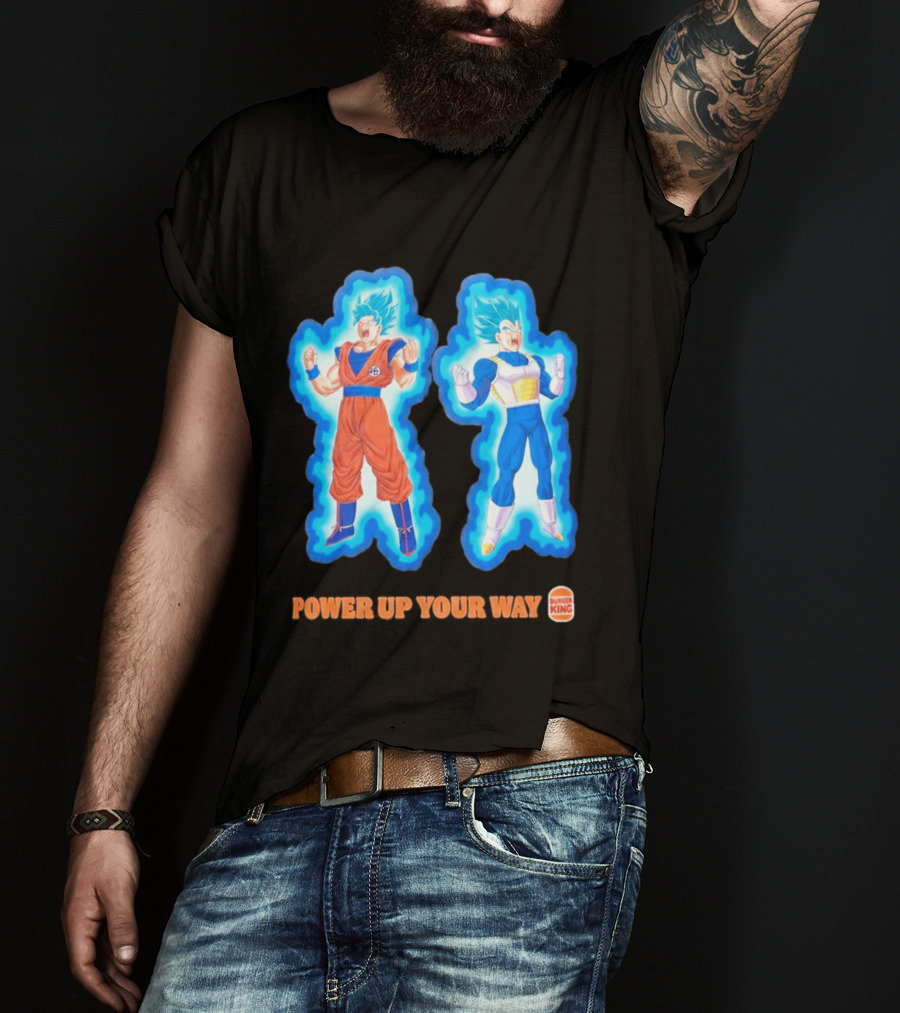 Burger King Dragon Ball Super Power Up Your Way Collaboration Featuring Iconic Saiyan Characters T-Shirt