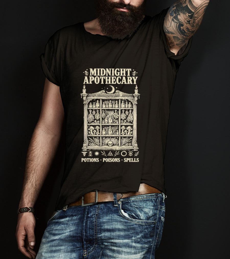 Midnight Apothecary Potions Poisons Spells Halloween Witch T-Shirt