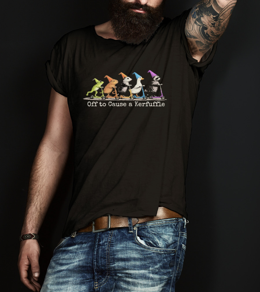 Off To Cause A Kerfuffle Frog Duck And Animals On Scooters With Hats T-Shirt