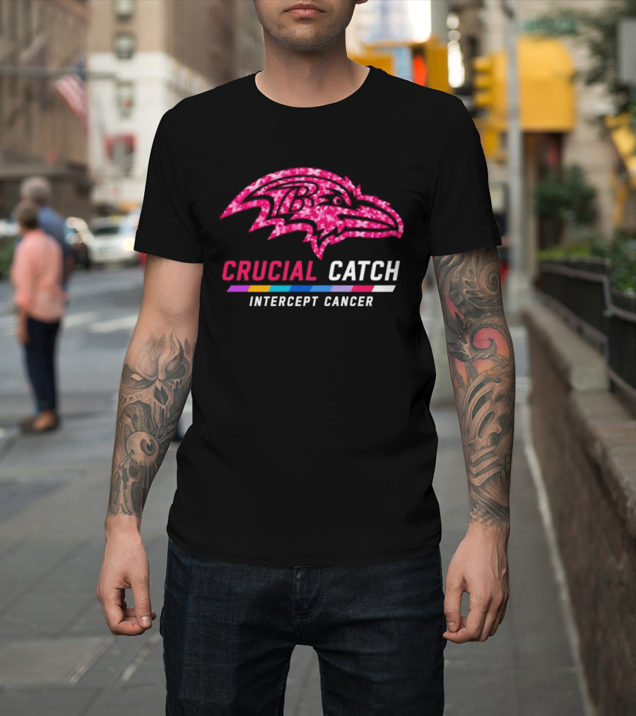 Baltimore Ravens Crucial Catch Intercept Cancer 2026 Pink Awareness Campaign T-Shirt