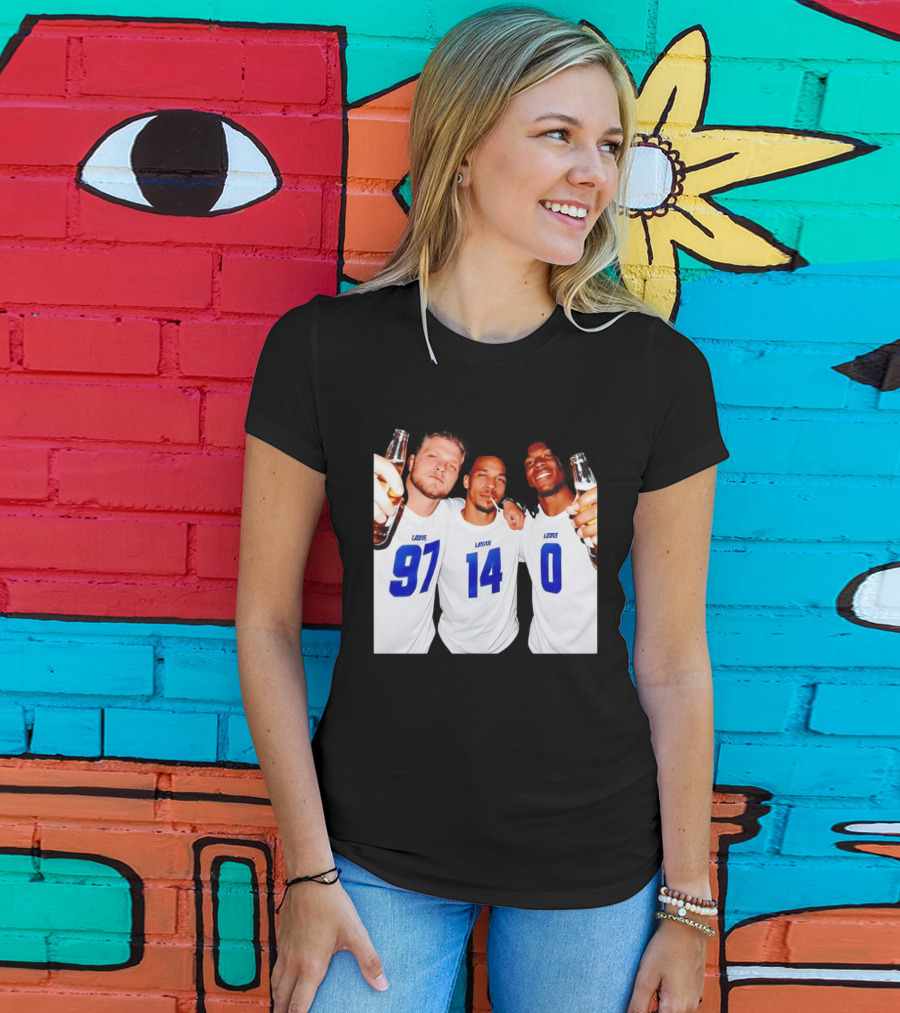Detroit Lions Aidan Hutchinson Amon Ra St. Brown Jahmyr Gibbs Holding Beer Bottles Smoking Celebration T-Shirt