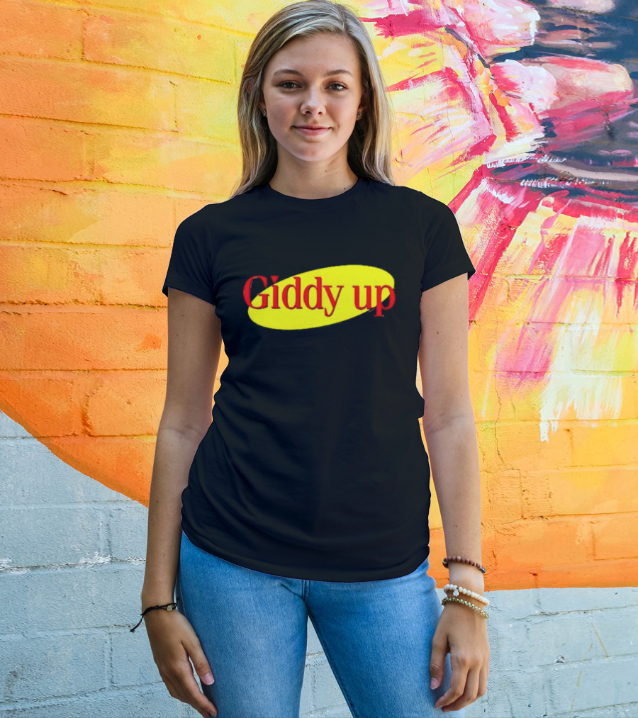 Giddy Up Bold Red Text On Yellow Oval T-Shirt