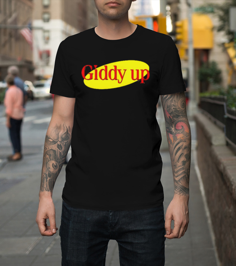Giddy Up Bold Red Text On Yellow Oval T-Shirt