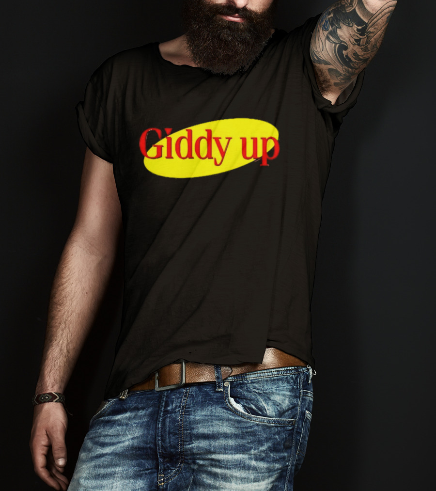 Giddy Up Bold Red Text On Yellow Oval T-Shirt