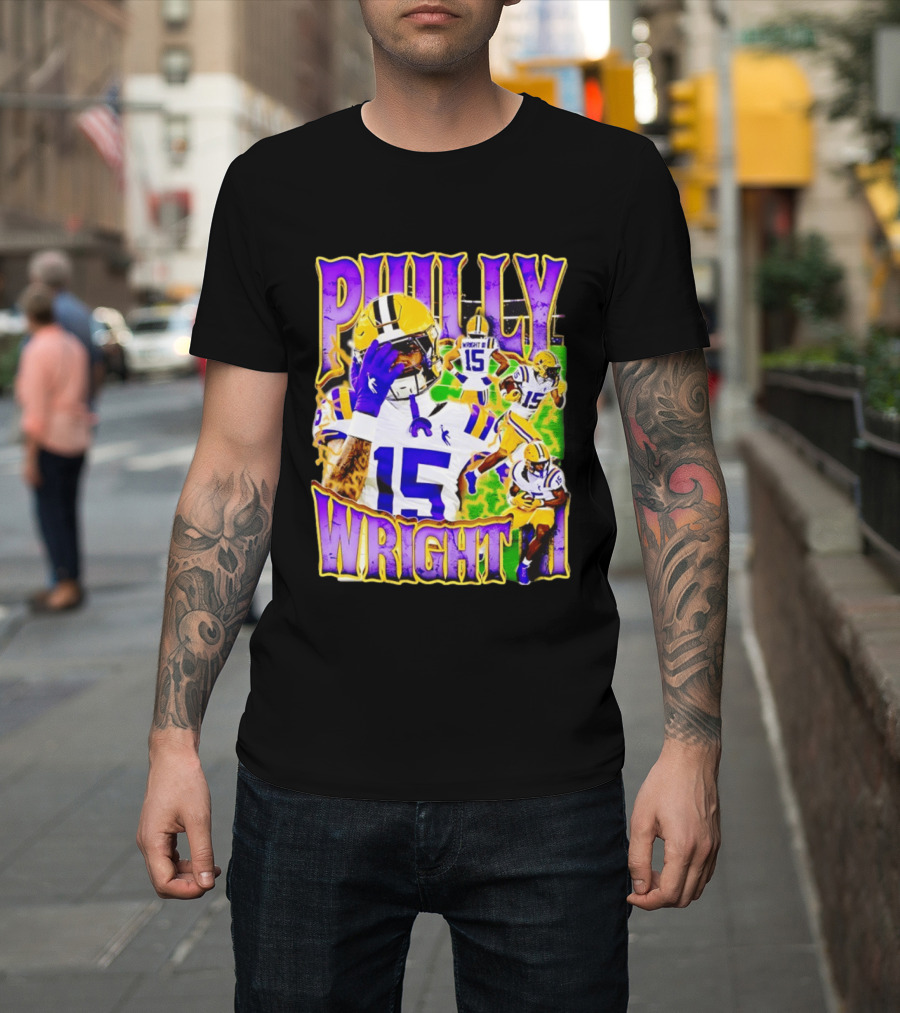 Philly Wright III LSU Tigers Football Number 15 Bayou NCAA Player T-Shirt