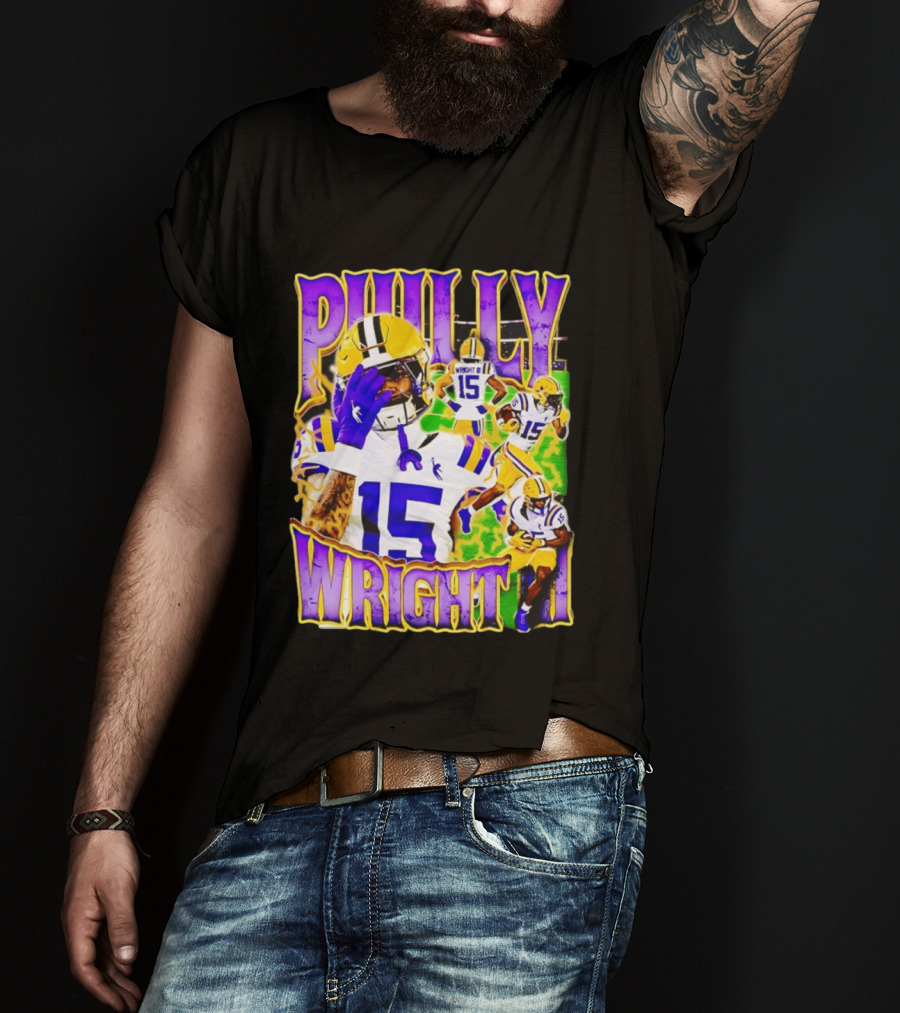 Philly Wright III LSU Tigers Football Number 15 Bayou NCAA Player T-Shirt