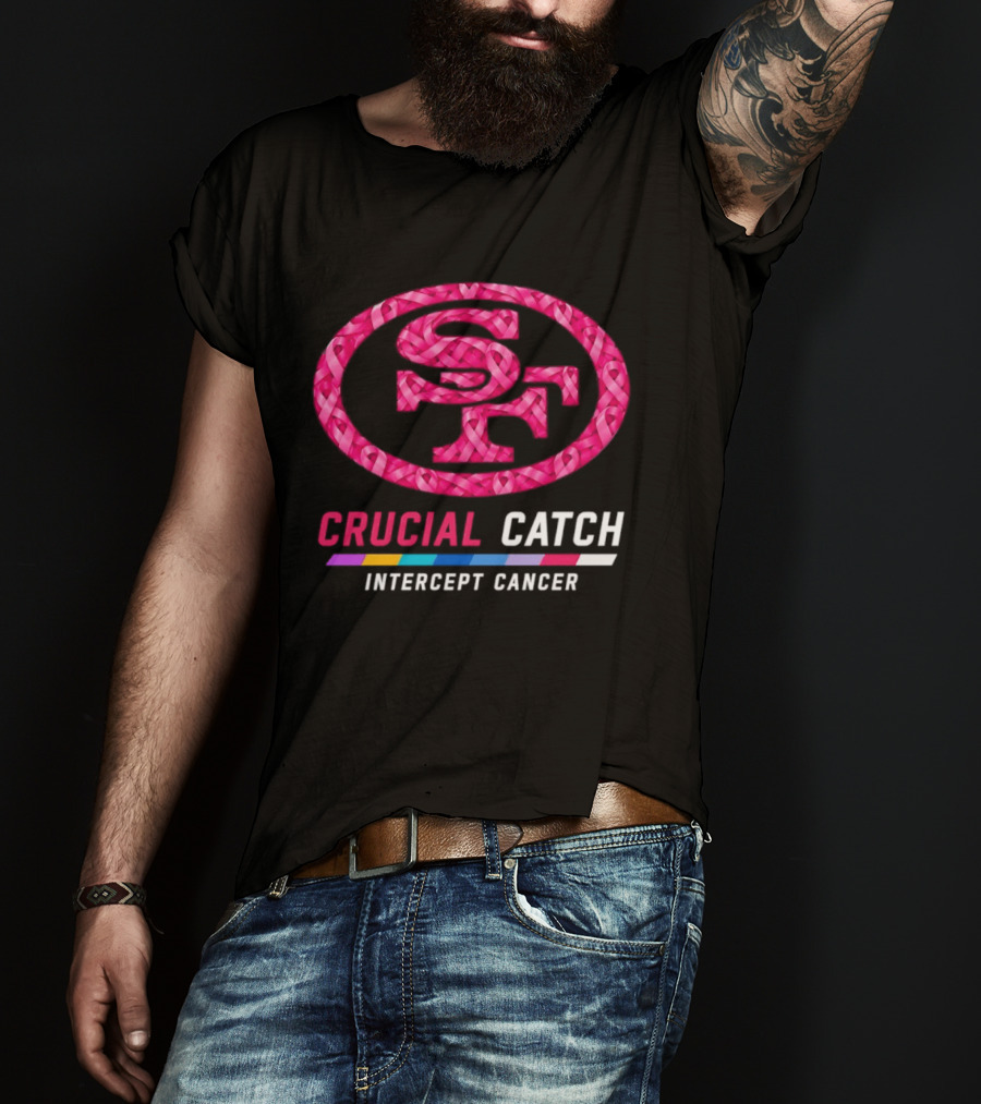 San Francisco 49ers 2026 Crucial Catch Intercept Cancer Pink Ribbon T-Shirt