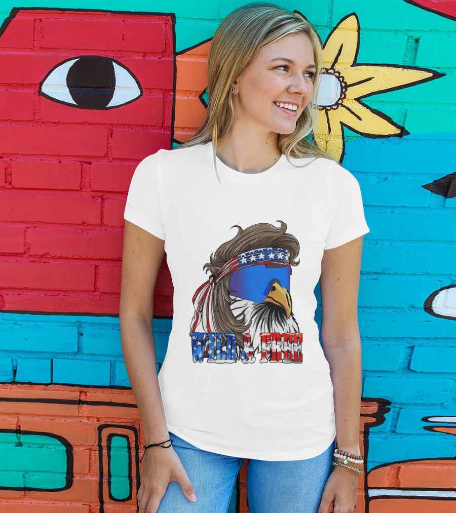 Wild And Free Bald Eagle USA Flag Bandana And Sunglasses T-Shirt