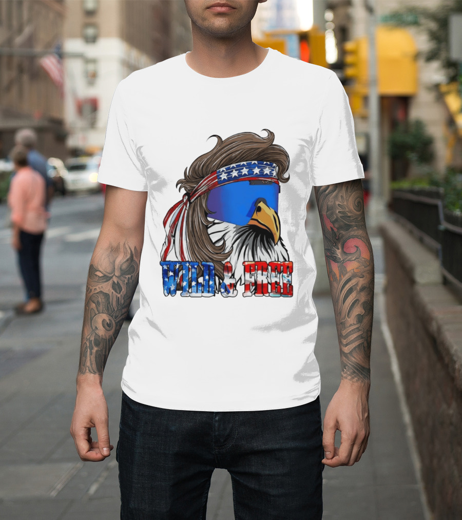 Wild And Free Bald Eagle USA Flag Bandana And Sunglasses T-Shirt