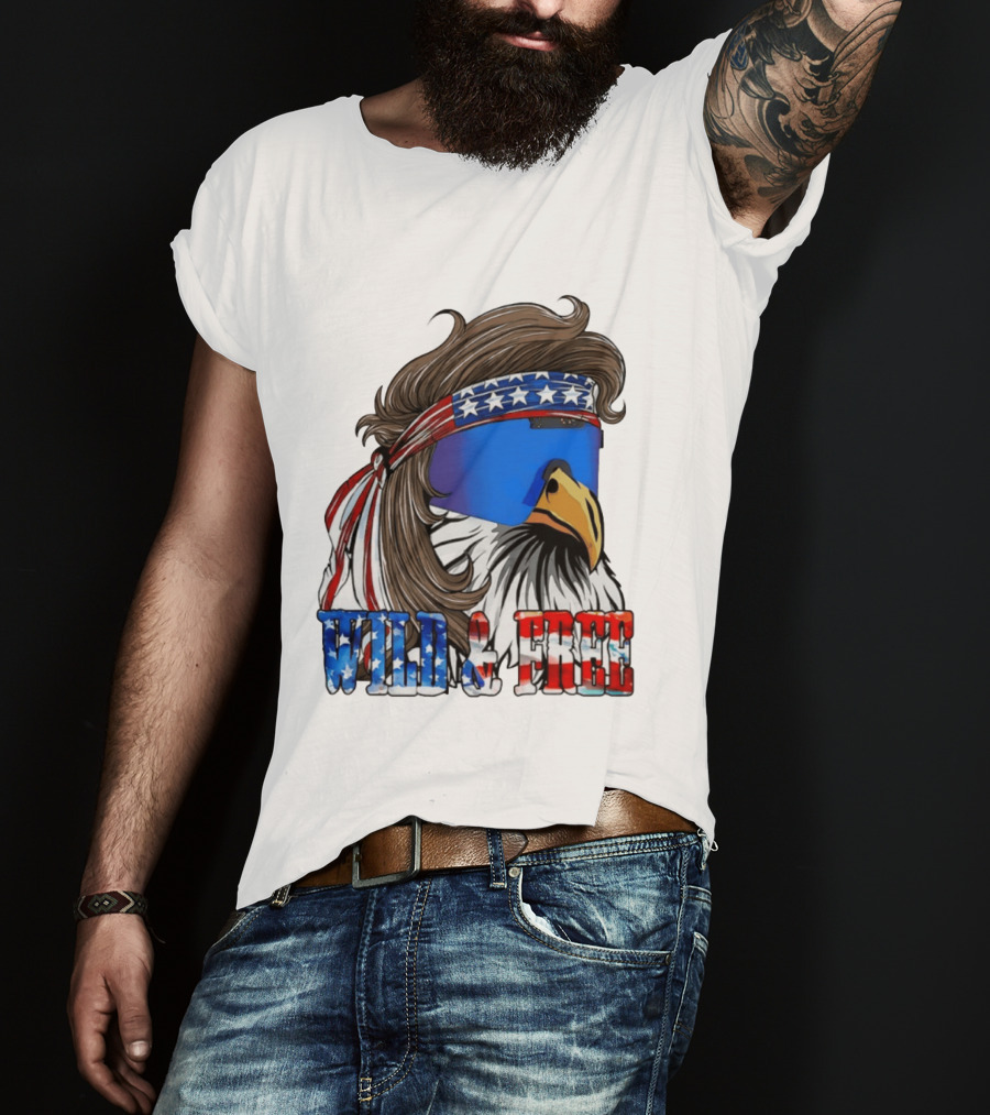 Wild And Free Bald Eagle USA Flag Bandana And Sunglasses T-Shirt