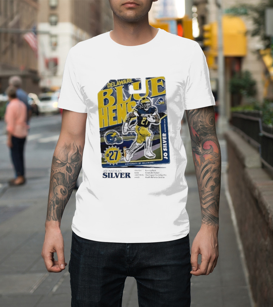 Delaware Blue Hens Jo Silver #27 University Of Delaware Football T-Shirt