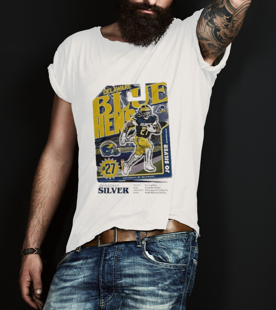 Delaware Blue Hens Jo Silver #27 University Of Delaware Football T-Shirt